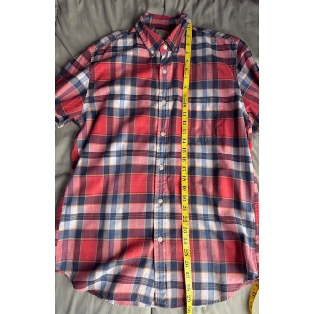 J Crew Summer Plaid Shirt Mens MED Madras Plaid Cotton Button Down Long Sleeve - Picture 9 of 9